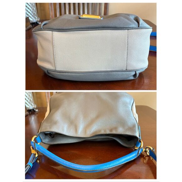 MARC by MARC JACOBS -New Q Hillier Leather Hobo Crossbody/Grey & Blue Colorblock - Picture 8 of 14